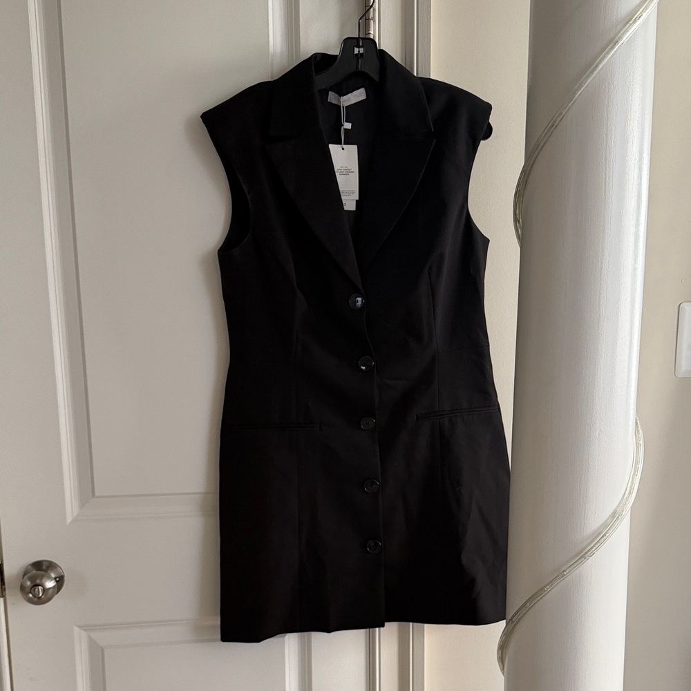 Mango Black Sleeveless Button-Front Blazer Dress
